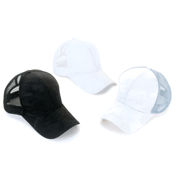 Wholesale Pure cotton mesh baseball cap camouflage pattern casual peaked cap solid color ponytail cap versatile Korean style couple baseball cap