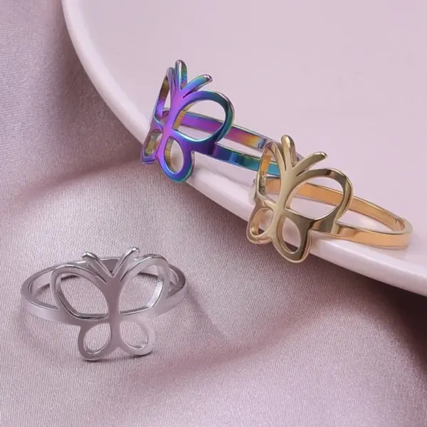 Wholesale PVD Coated Real Gold Plated 18K Gold Butterfly 304 Stainless Steel Simple Style Classic Style Waterproof Non Tarnish Rings