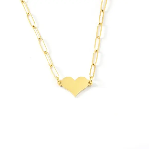 Wholesale PVD Coated Real Gold Plated Customization Laser Engraving Heart Shape 304 Stainless Steel Simple Style Waterproof Non Tarnish Pendant Necklace