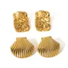 PVD Coated Real Gold Plated Shell 304 Stainless Steel Retro Waterproof Non Tarnish Ear Studs