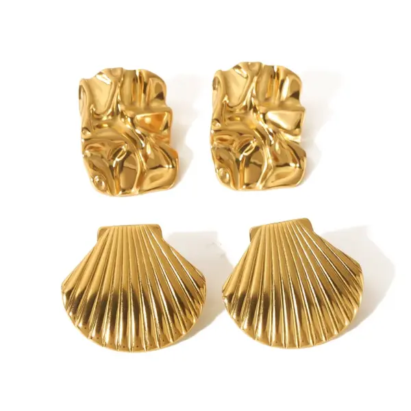 PVD Coated Real Gold Plated Shell 304 Stainless Steel Retro Waterproof Non Tarnish Ear Studs