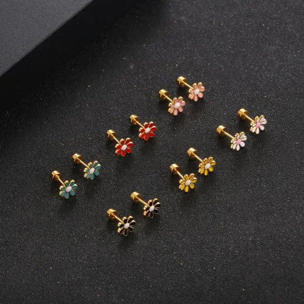 Wholesale Simple Style Flower 304 Stainless Steel No Inlaid Earrings Ear Studs
