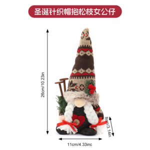 Christmas knit hat pine branch holding female doll