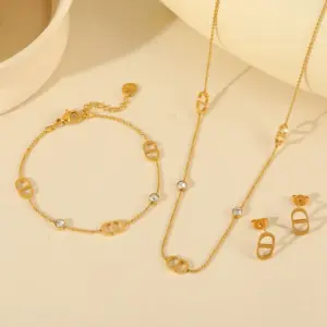 Wholesale Jewelry Basic Simple Style Geometric 304 Stainless Steel Zircon 18K Gold Plated Inlay Jewelry Set Ball Chain