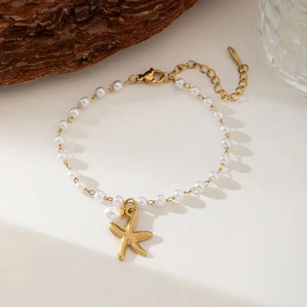 Wholesale PVD Coated Real Gold Plated 18K Gold Starfish 304 Stainless Steel Plastic Beach Sweet Waterproof Non Tarnish Bracelets Necklace