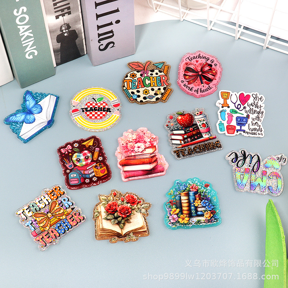 Wholesale New loose wder cartoon pencil letter rainbow bag aessories acrylic cute items DIY patch aessories