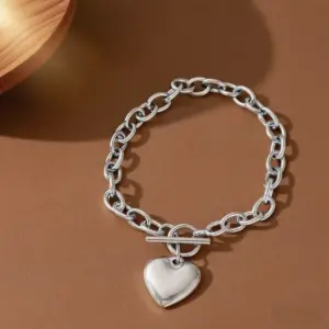 S02182-OT Buckle Heart Shape-Bracelet-Steel Color