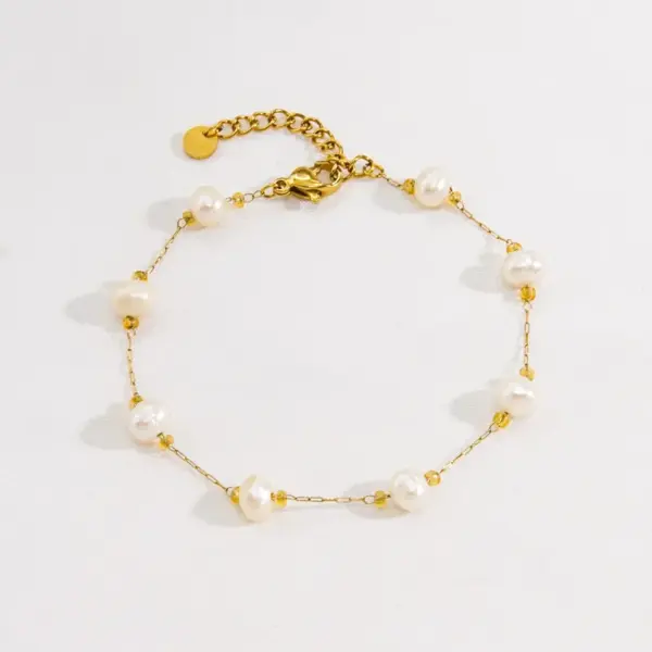 PVD Coated 14K Gold Real Gold Plated Solid Color 304 Stainless Steel Imitation Pearl Simple Style Waterproof Non Tarnish Bracelets Anklet Necklace