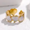 Wholesale PVD Coated Real Gold Plated Heart Shape Stainless Steel Sweet Waterproof Non Tarnish Open Ring