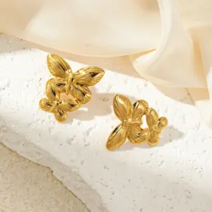 Titanium Steel Double Butterfly Stud Earrings