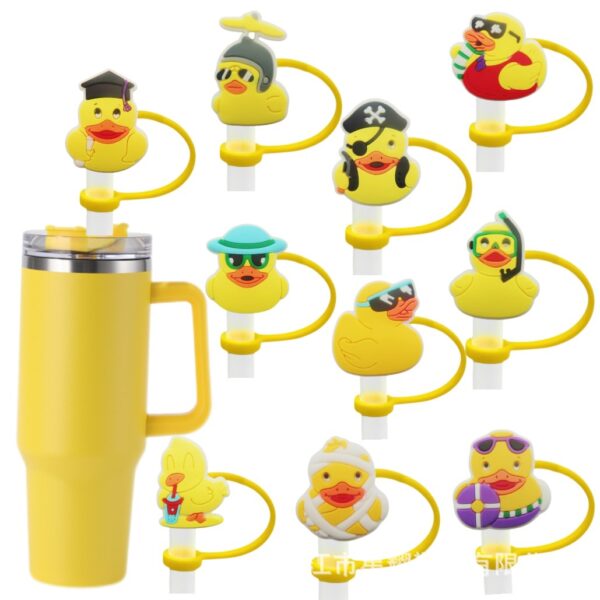 Wholesale Yellow duck silicone straw cap 8/10mm straw dust cap creative straw cap straw dust cap
