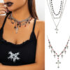 Wholesale Retro Gothic style blood dripping tassel cross multi-layer necklace