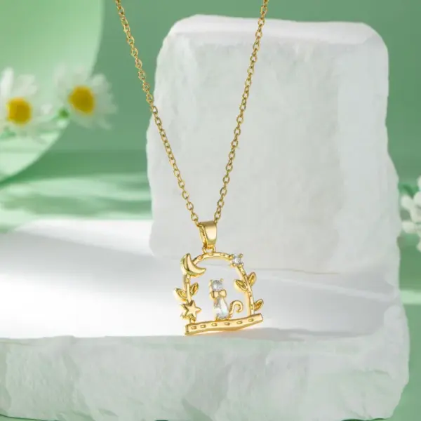 Wholesale Water Plating Vacuum Plating Real Gold Plated 18K Gold Heart Shape Flower Bow Knot 304 Stainless Steel Titanium Steel Elegant Artistic Waterproof Non Tarnish 201 Stainless Steel Pendant Necklace