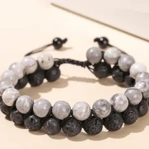 Natural Map Stone Volcanic Rock Woven Double-Layer Bracelet / 8mm