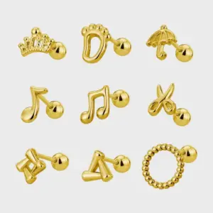 Wholesale 1 Piece Cute Simple Style Geometric Animal Crown Plating Titanium Steel Ear Studs
