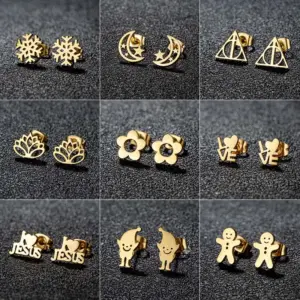 Wholesale PVD Coated 18K Gold Real Gold Plated Geometric 304 Stainless Steel Simple Style Classic Style Waterproof Non Tarnish Ear Studs