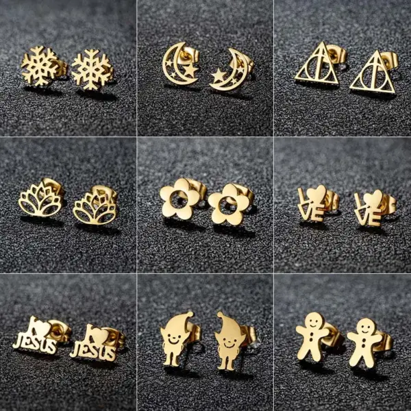 Wholesale PVD Coated 18K Gold Real Gold Plated Geometric 304 Stainless Steel Simple Style Classic Style Waterproof Non Tarnish Ear Studs