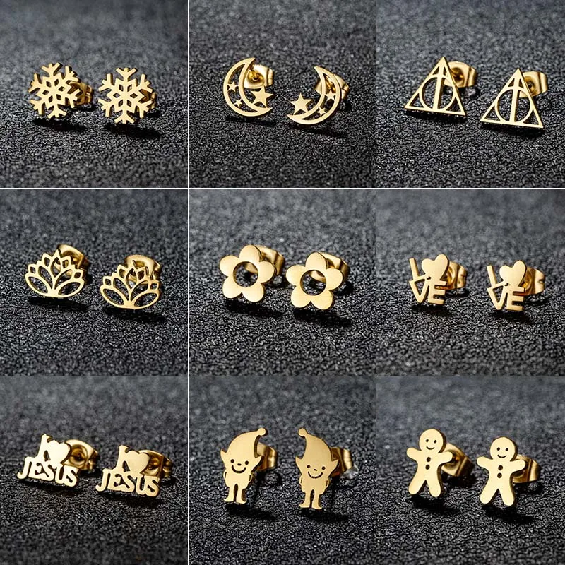Wholesale PVD Coated 18K Gold Real Gold Plated Geometric 304 Stainless Steel Simple Style Classic Style Waterproof Non Tarnish Ear Studs