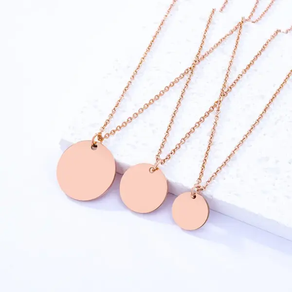 Wholesale Jewelry Basic Simple Style Round Customization Laser Engraving 201 Stainless Steel Plating Pendant Necklace Cable Chain