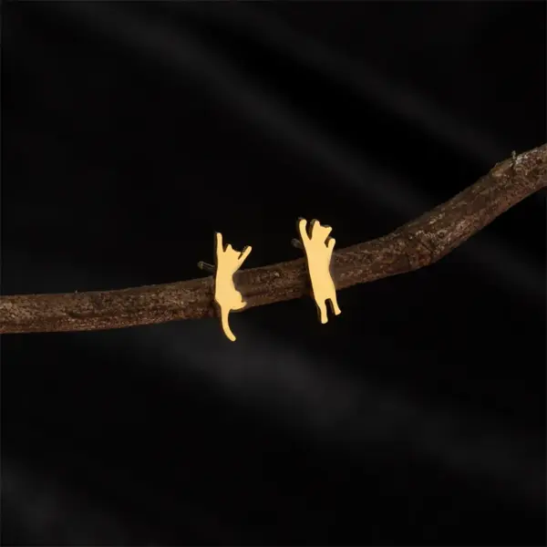 Wholesale PVD Coated 18K Gold Real Gold Plated Animal Cat 304 Stainless Steel Cute Basic Sweet Waterproof Non Tarnish Ear Studs