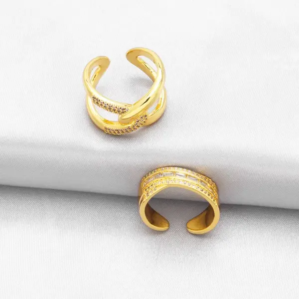 Wholesale Fashion Simple Style Commute Cross Copper Plating Inlay Zircon 18k Gold Plated Open Rings
