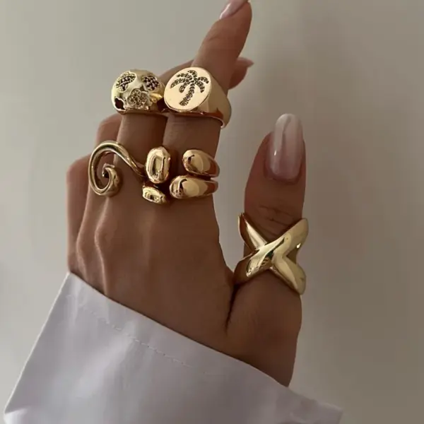 304 Stainless Steel Solid Color PVD Coated 18K Real Gold Plated Hip-Hop Retro Gold Rings