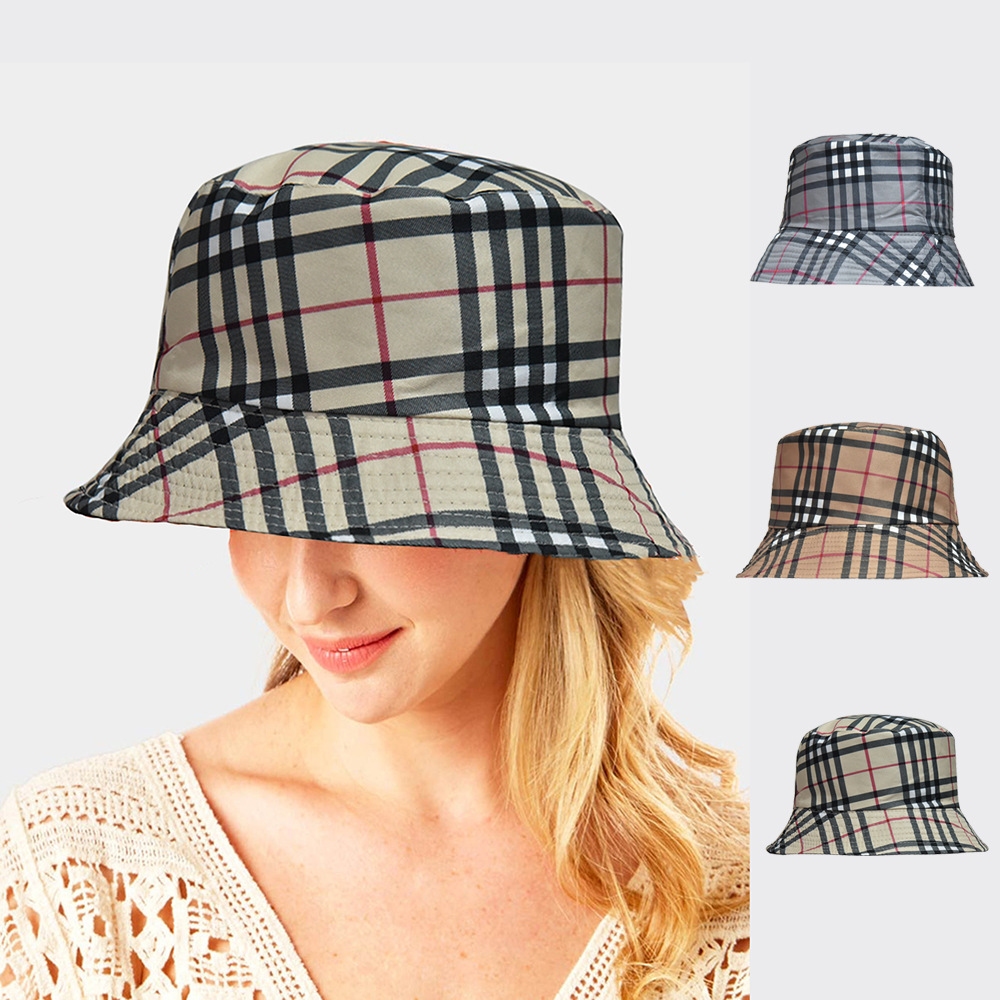 Wholesale 2024 Exrt Stripesd Spring and Summer Exrt Cross-Border Plaid Stripesd Basin Hat Sunshade and Sun Protection Travel Double-Sided Wearable
