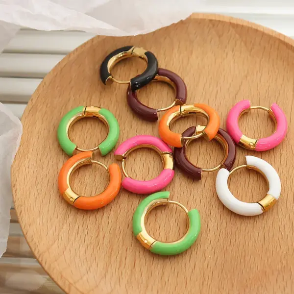 PVD Coated Real Gold Plated 18K Gold Round 304 Stainless Steel Simple Style Waterproof Non Tarnish Hoop Earrings