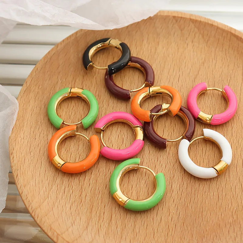 Wholesale PVD Coated Real Gold Plated 18K Gold Round 304 Stainless Steel Simple Style Waterproof Non Tarnish Hoop Earrings
