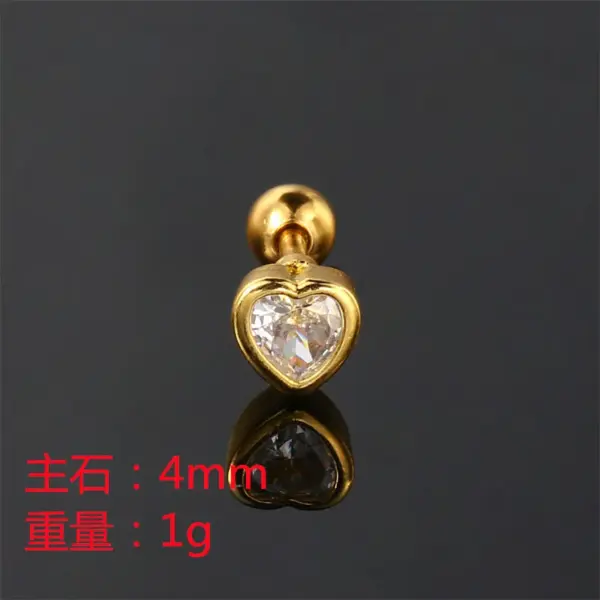 Wholesale 1 Piece Simple Style Heart Shape Plating Inlay Stainless Steel Copper Zircon White Gold Plated Ear Studs