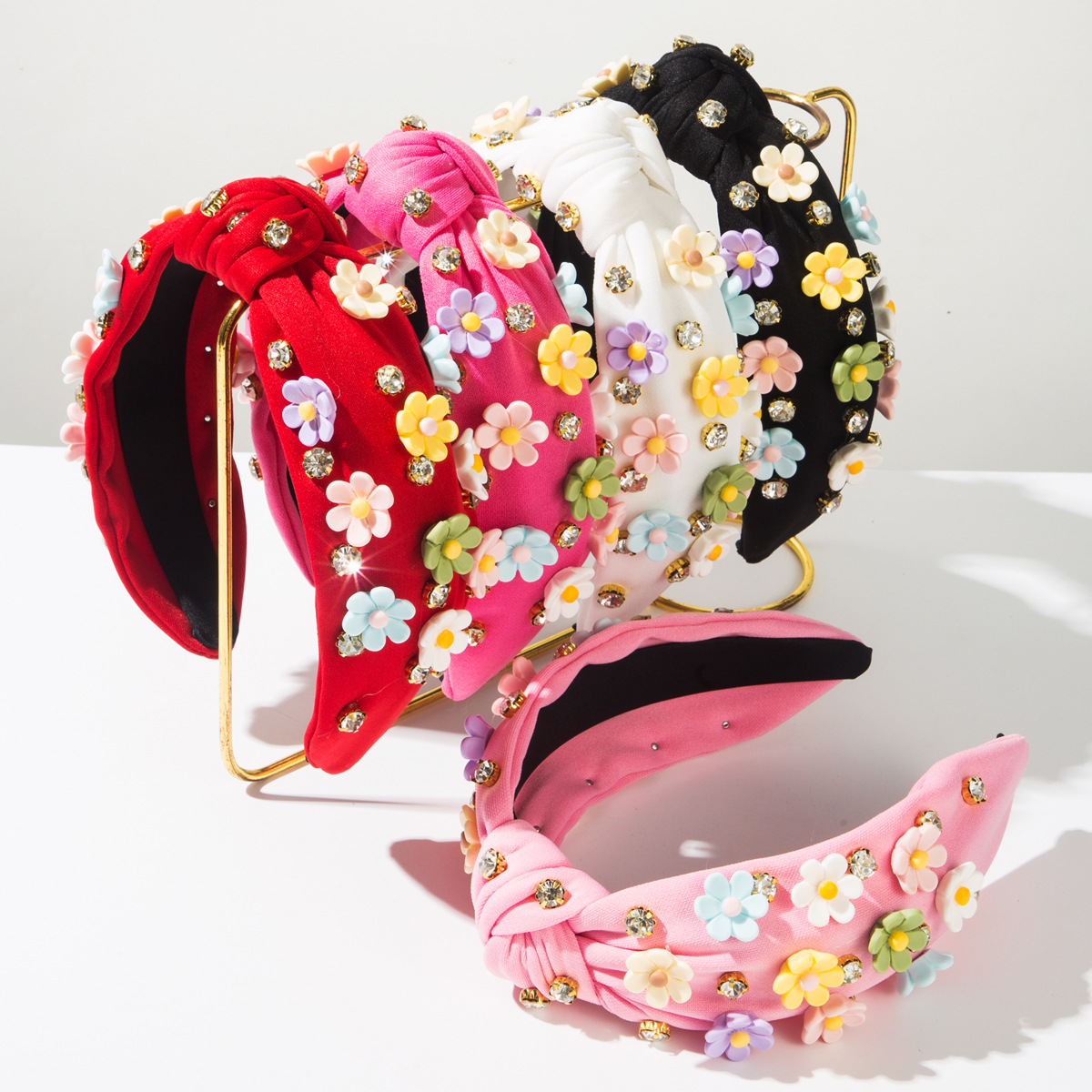 Wholesale Cross-Border New Fashion Sweet and Cute Little Fresh Headband Candy Color Diamond Flower Aessories Wide-Brimmed Headband Hair Aessories
