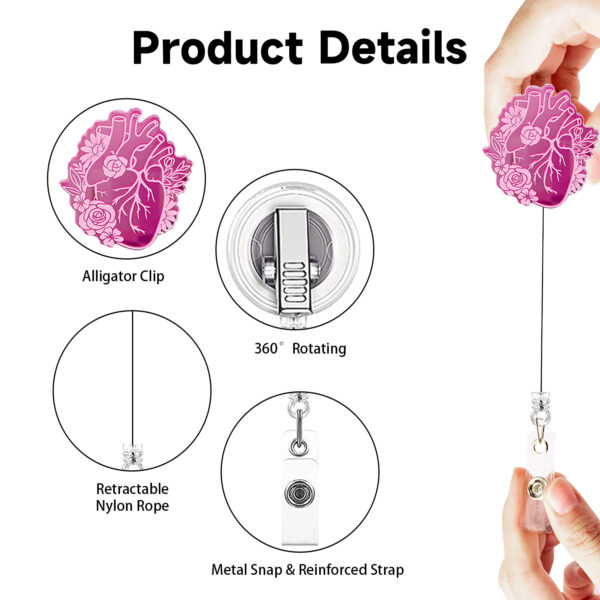 Wholesale Pink Halloween Series Skull Finger Heart Brain Lung Telescopic Rotating Easy Pull Badge Clip Easy Pull Buckle