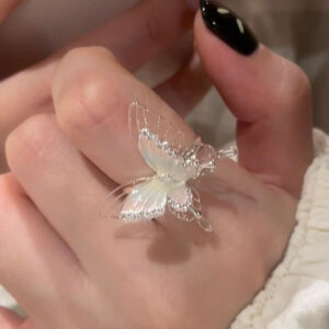 Wholesale Pink Gradient Double Layer Hand Jewelry Hollow Butterfly Ring Summer Niche Casual Beautiful High-Looking Cool Feeling Ring