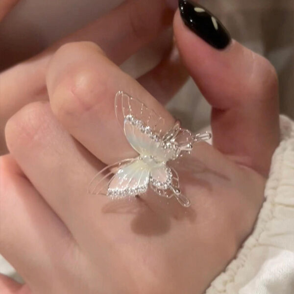 Wholesale Pink Gradient Double Layer Hand Jewelry Hollow Butterfly Ring Summer Niche Casual Beautiful High-Looking Cool Feeling Ring