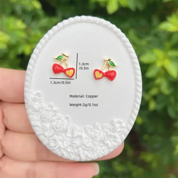 Wholesale 1 Pair Elegant Luxurious Cherry Inlay Copper Zircon 18K Gold Plated Ear Studs