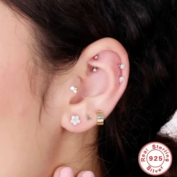 1 Piece Ear Cartilage Rings & Studs Fashion Geometric 925 Sterling Silver Inlay Zircon