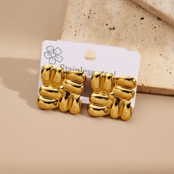 Water-Plated Round And Square Hoops Earrings Stainless Steel 201 Rhinestone Lattice Design Fashionable Casual Minimalist Style