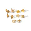 Wholesale PVD Coated Real Gold Plated 18K Gold Heart Shape Flower Butterfly 304 Stainless Steel IG Style Sweet Waterproof Non Tarnish Ear Studs