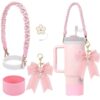 Wholesale DIY Flower Straw Cap with Bow and Silicone Cup Holder with Straw Tube Cap