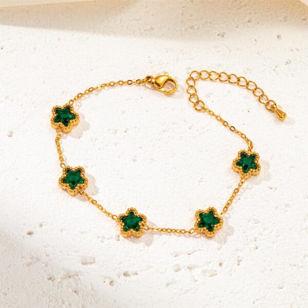 Wholesale Bracelet Non-Fading Women's Summer Gold Retro Titanium Steel Colorful Zircon Bracelet Five-Pointed Star High-Grade Emerald Zircon