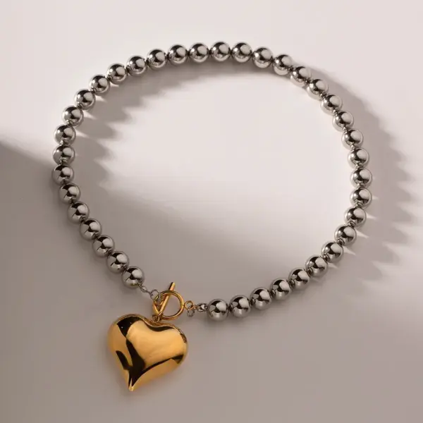 Wholesale PVD Coated Real Gold Plated Heart Shape Stainless Steel IG Style Exaggerated Waterproof Non Tarnish 304 Stainless Steel Necklace