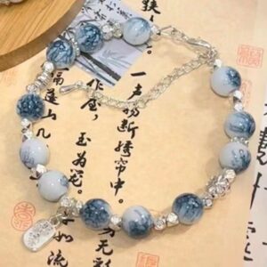 Msq blue and white porcelain antique style peace and joy bracelet