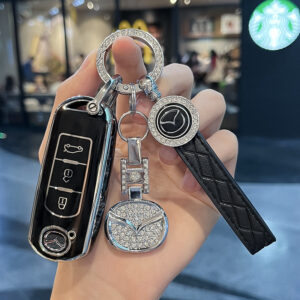 Mazda A- smart 3-key [Black single shell] + diamond-encrusted Car Logo-leather rope
