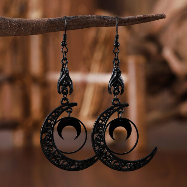 Wholesale Punk dark stitching crescent pendant earrings