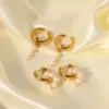 Wholesale PVD Coated Real Gold Plated 18K Gold Flower 201 Stainless Steel IG Style Sweet Waterproof Non Tarnish Drop Earrings