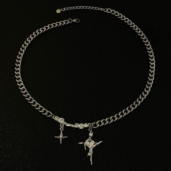 oly-110111f7b28b1bd49d87761f32f7ecbe Wholesale Square Diamond Star Cross Necklace for Men Ins Hip-Hop Neutral Trend Cool Niche Clavicle Chain for Women