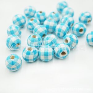 14mm white and blue checkered beads