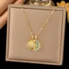 316 Stainless Steel Copper Sun Moon Electroplated 18K Real Gold Plated Casual Elegant Waterproof Non Tarnish Lip Chain Pendant Necklace
