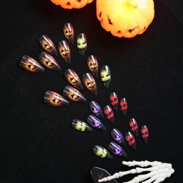 oly-11039eb237e1fcbfe2796d942a278907 Wholesale Halloween colorful cute ghost face almond false nail tips wear nail tips