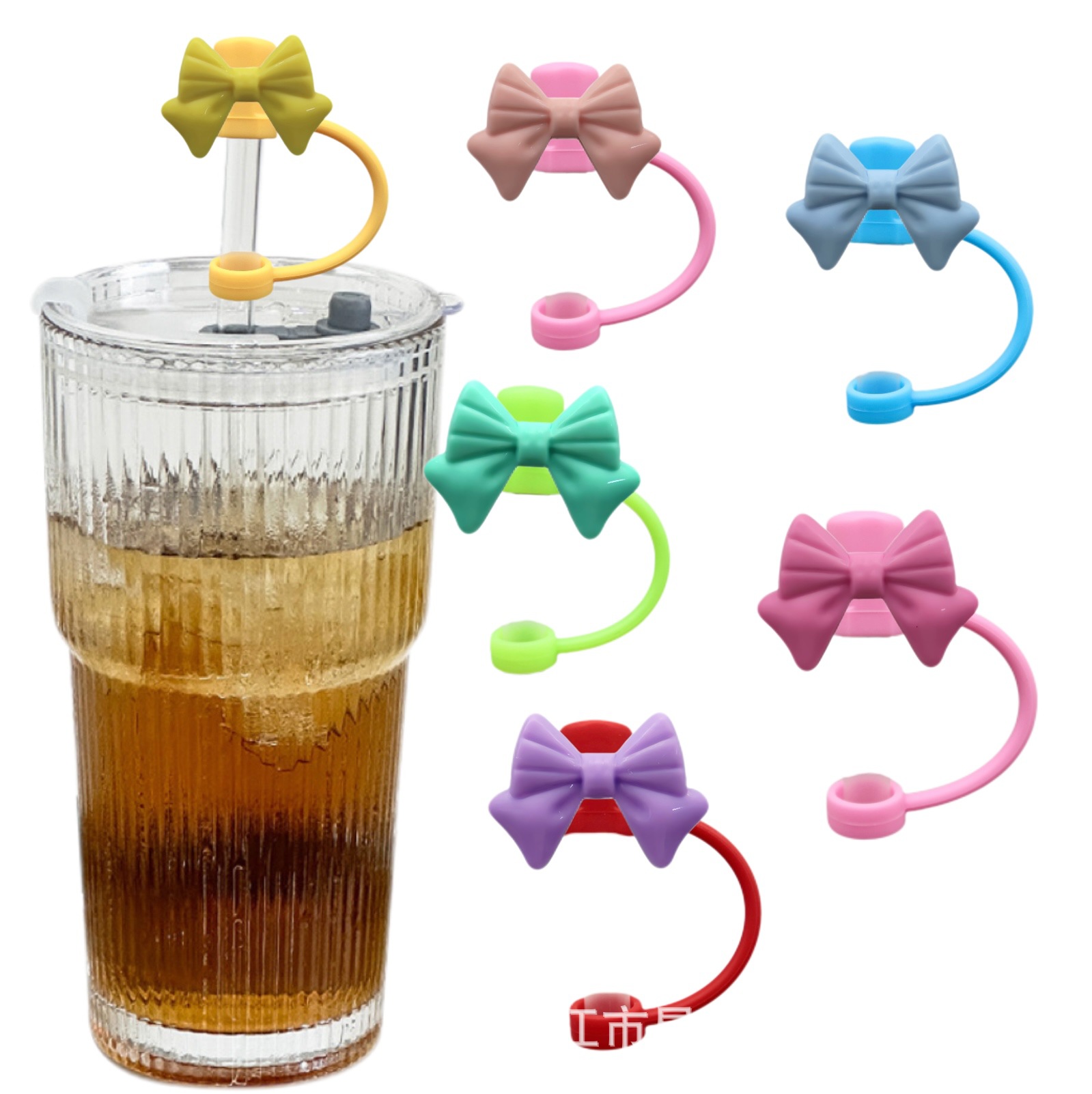 Wholesale Colorful Bow-Shaped Straw Cap Chilen's Water C Straw Plug Dust-Proof and Spill-Proof Straw Cover Cross-Border Ready Stock